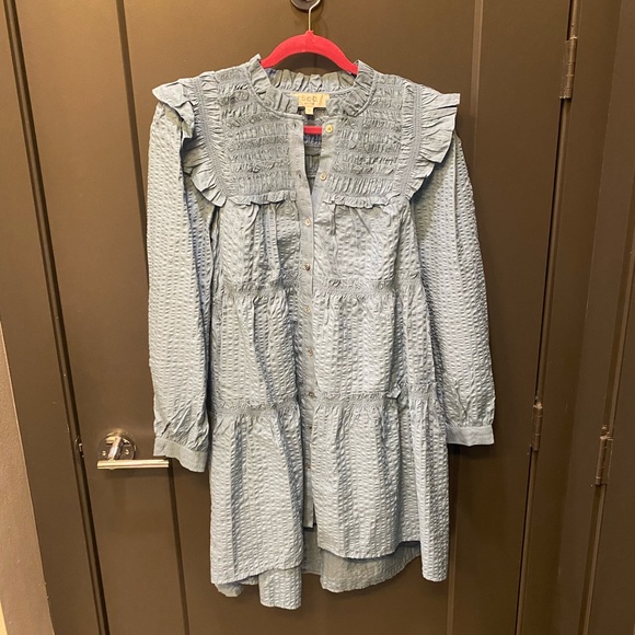 Sea Blue Sevyn Solid Seersucker Long Sleeve Button Dress - Picture 4 of 7